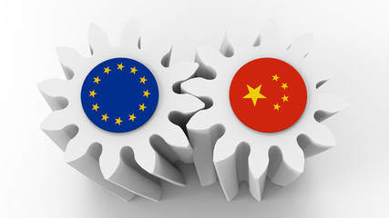 3D rendering - engineering cooperation between EU and China concept