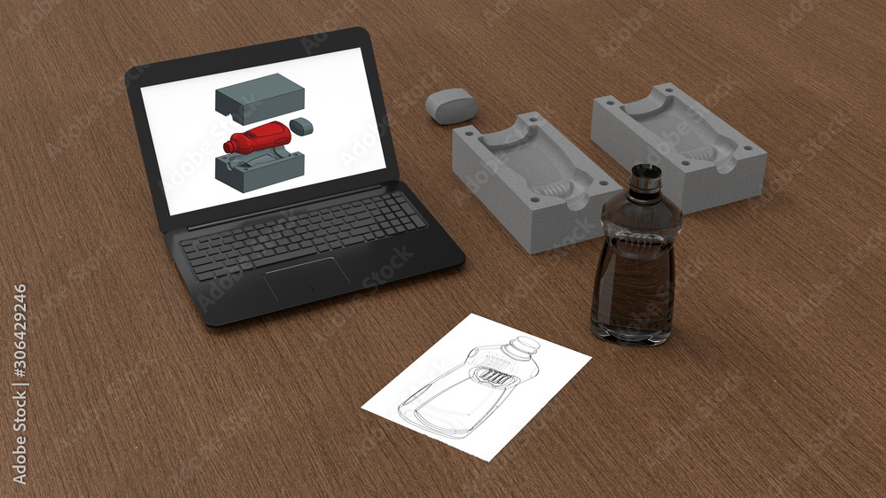 Aufkleber 3d rendering - computer aided design plastic bottle shape