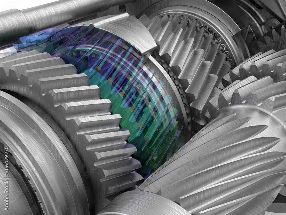 Poster 3d rendering - highlight gear within an assembly