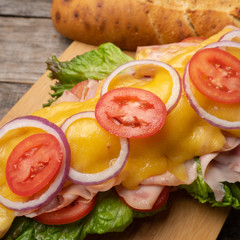 Ham and cheese sub sandwich with artisan bread