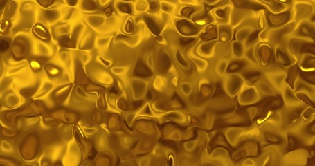 Golden wave liquid background. Glamour satin lava texture 3D rendering