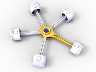 3D rendering - golden element within a radial engine