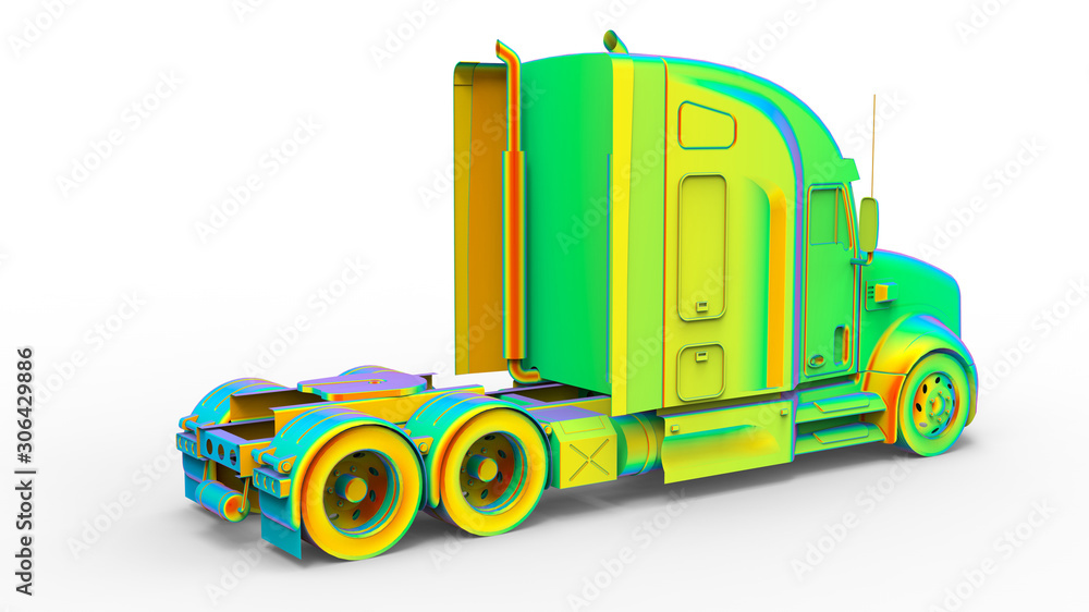 Poster 3d rendering - rainbow colored truck - finite element analysis