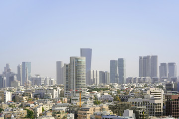 Fototapeta na wymiar Panorama of the modern city center of Tel Aviv. Morning view of the business center of Tel Aviv, Israel. Modern city.