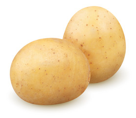 Isolated potatoes. Two whole potatoes isolated on white background with clipping path