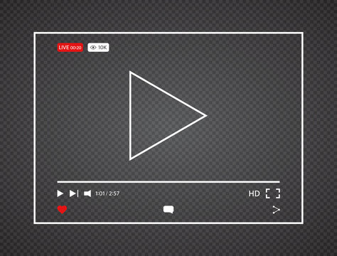 Video player. Interface web screen template. Social media player window bar design mockup. Live stream video background with 10k views. Design element for web and mobile apps. Vector illustration