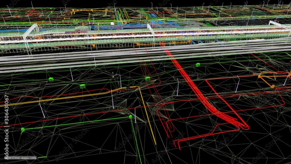 Poster the bim model of the railway infrastructure of wireframe view