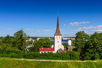 Fototapeta na wymiar Cityscape of Rakvere. The historic city centre of Rakvere, Estonia