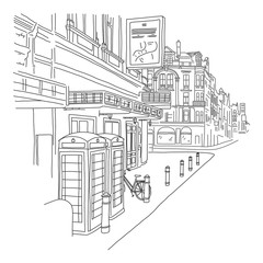 Fototapeta premium stylish banner sketch London street hand drawn.