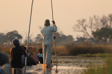 With mokoro in the Okavango Delta in Botswana on holiday. Travelling in summer during dry season.