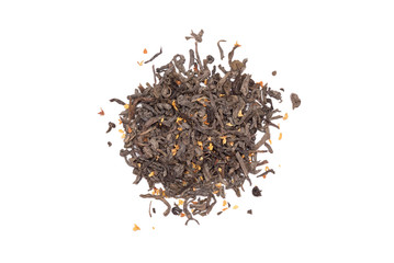Dried herbal tea leaves isolated on the white background.