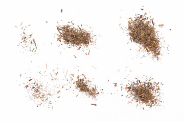 Dried herbal tea leaves isolated on the white background.