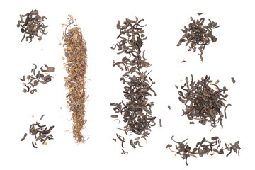 Dried herbal tea leaves isolated on the white background.