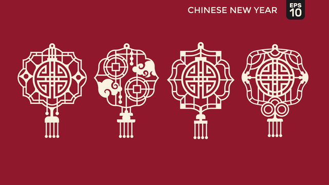 2020 Happy Chinese new year of lantern with cloud, blessing and prosperity symbol, and lattice frame on. (Chinese Translation : Year of the rat)