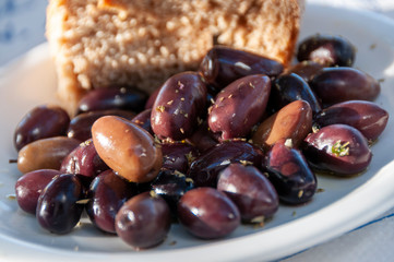 Kalamata Olives and bread Amorgos Island Greek Islands Greece