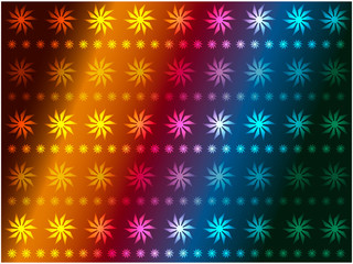 Multi-colored snowflakes, abstract elements on a multi-colored background, arranged in a row. Used as a background for the new year and similar backgrounds