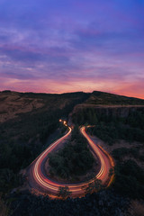 Colorful sunset from Rowena Crest Overlook in Oregon