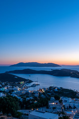 Fototapeta na wymiar View over Yialos harbour from Ios Town Ios Island Greek Islands Greece