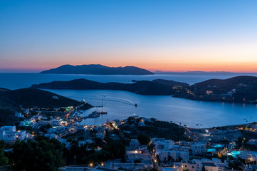 View over Yialos harbour from Ios Town Ios Island Greek Islands Greece