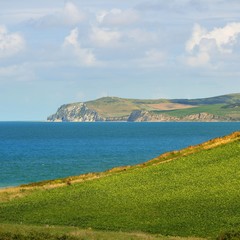 View of Cap Blanc Nez from Cap Gris Nez on a sunny summer day in France