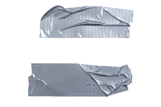 Two strips of silver adhesive tape isolated on a white background.