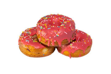 holiday donuts in pink glaze on a white background