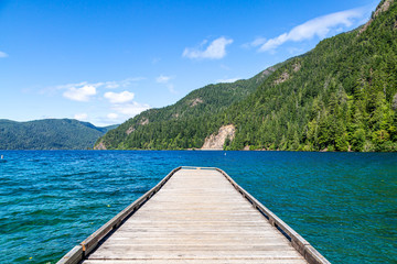 Looking out over a jetty at Lake Crescent, in Olympic National Park, Washington