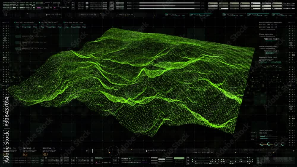 Fototapete futuristic holographic terrain environment, geomorphology, topography and digital data telemetry inf