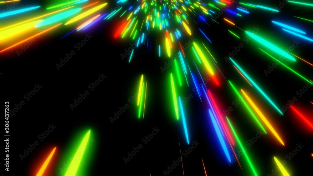 Poster multi colored glowing motion elements - top perspective view, 3d rendering