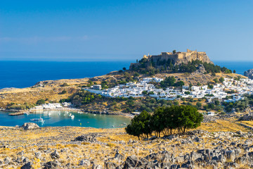 Fototapeta na wymiar Overlooking Lindos on the Greek Island of Rhodes Greece Europe