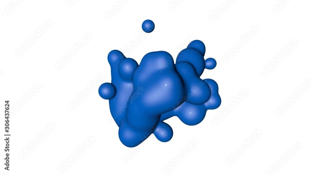 Poster three-dimensional animated drop of blue on a white background. merging spheres. 3d render