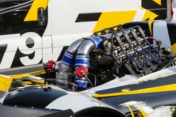 Fototapeta premium engine of a powerful racing car. dragster. race car concept. the car is ready for the competition