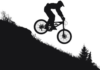 Fototapeta na wymiar A vector silhouette of an extreeme downhill mountain biker