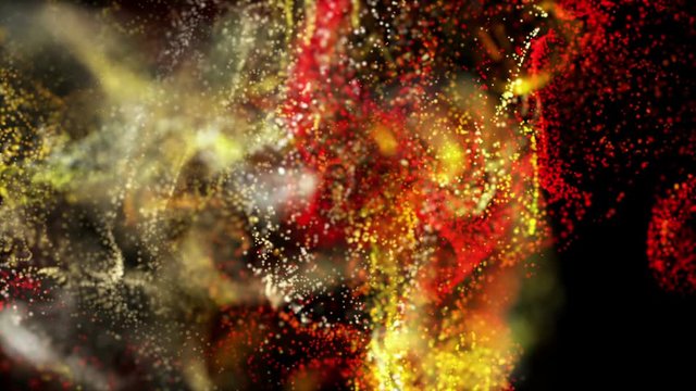 red-orange particles move on a black background. Abstract animation. 3d render