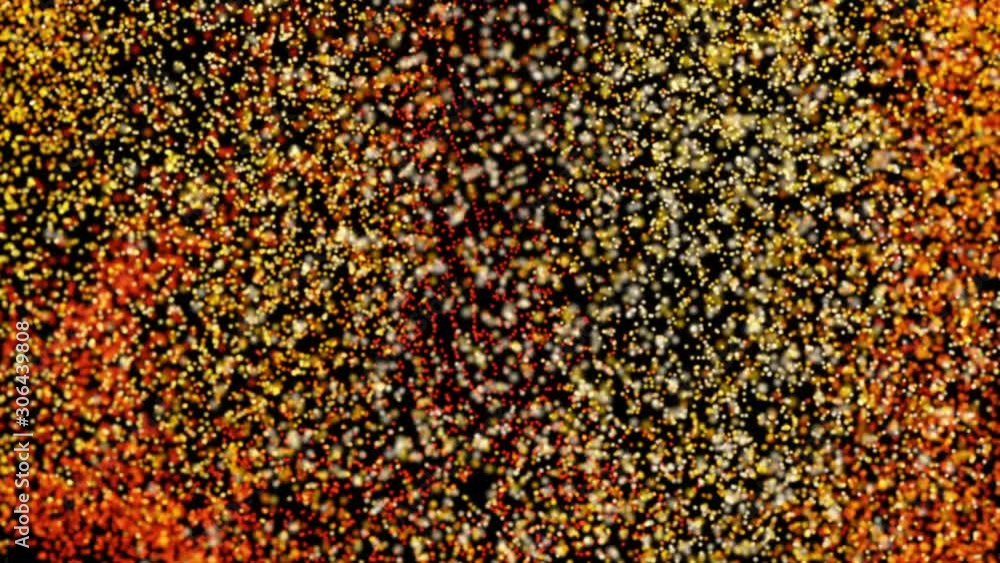 Poster red-orange particles move on a black background. abstract animation. 3d render