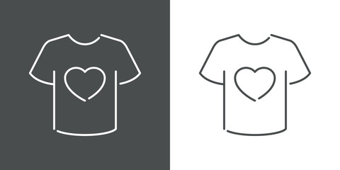 Icono plano lineal camiseta t con corazón en fondo gris y fondo blanco