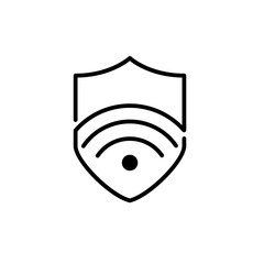 Logotipo WiFi seguro. Icono plano lineal símbolo WiFi en escudo en color negro