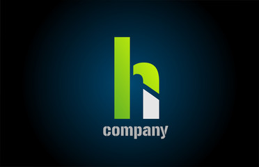 blue green white logo h alphabet letter design icon for company