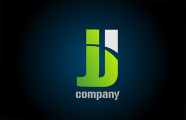 blue green white logo j alphabet letter design icon for company