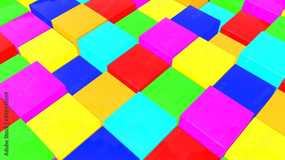 Poster animated background from multi-colored cubes. 3d render