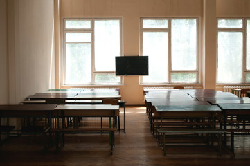 School class interior. Soviet university design 