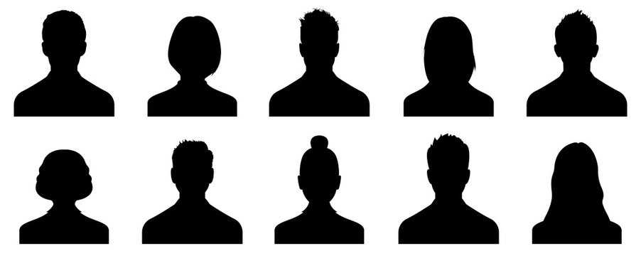 Male and female head silhouettes avatar, profile icons. Vector