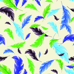bright leaves or feathers. Seamless pattern hand-drawing with neon leaves.For textiles, packaging, fabrics, wrappers
