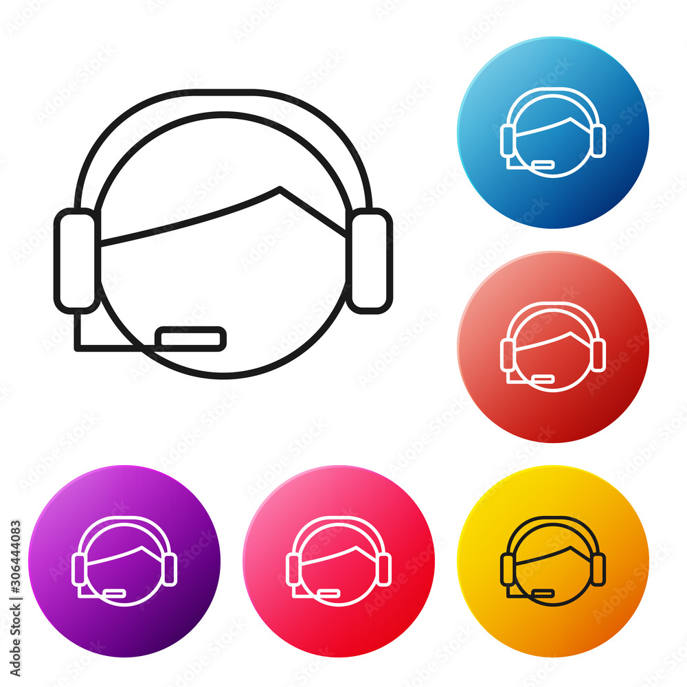 Poster black line man with a headset icon isolated on white background. support operator in touch. concept 