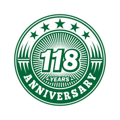 118 years logo. One hundred eighteen years anniversary celebration logo design. Vector and illustration.