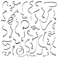 Hand drawn arrows set isolated on white background. Black arrow symbol abstract collection. Vector illustration