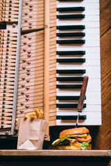burger and piano