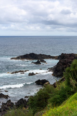 Fototapeta na wymiar Attlantic ocean waves on the west coastline of Mosteiros Azores Portugal