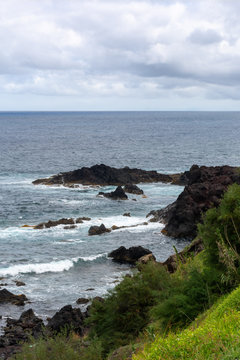 Attlantic ocean waves on the west coastline of Mosteiros Azores Portugal