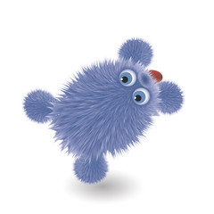 Cute realistic hair fur dog. Vector illustration character made in monster style. Purple color pet isolated on white